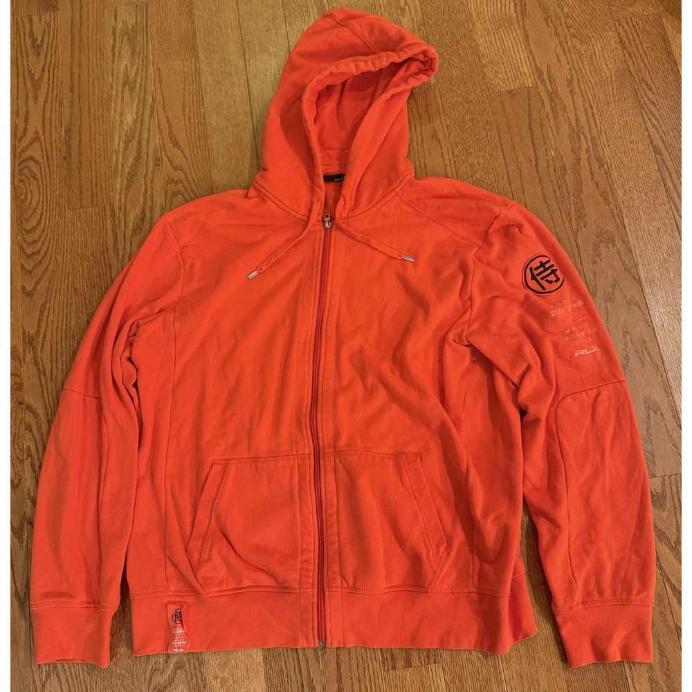 RLX Ralph Lauren Hoodie Mens XL Samurai Japanese Full Zip Orange Sweatshirt
